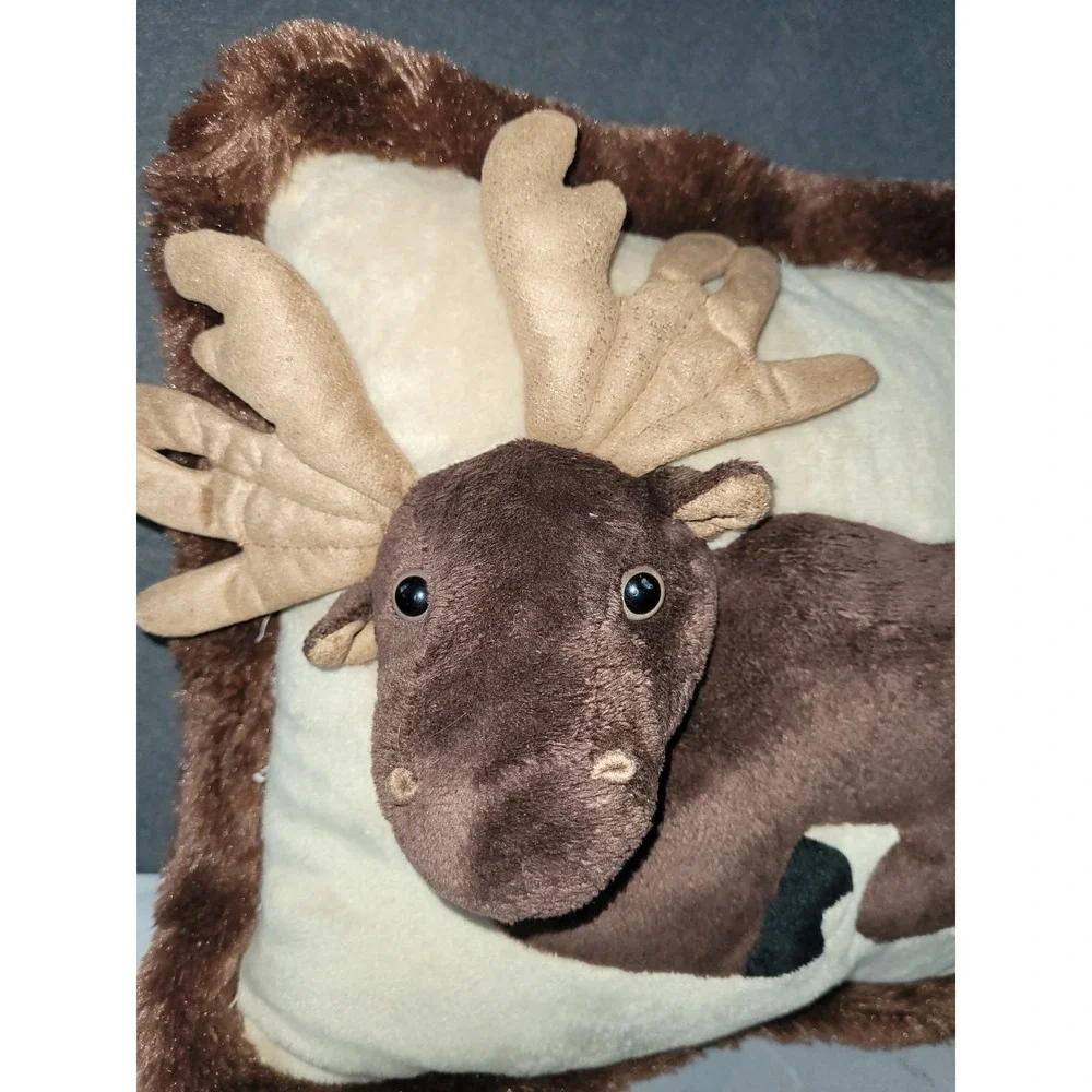 Plush Textured Faux Fur Moose Decorative Pillow Brown/Beige Rustic 12x10